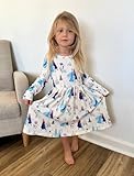 Disney Frozen Toddler Girl Dress 2 Pcs, Elsa and Anna Pattern Ruffle Long Sleeve Dress Set Stretchy Fall Clothes Birthday Gift Idea Blue White 4-5T