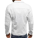 LONGBIDA Men's Casual Classic Denim Jacket Slim Fit Fashion Jean Coat(White,S)