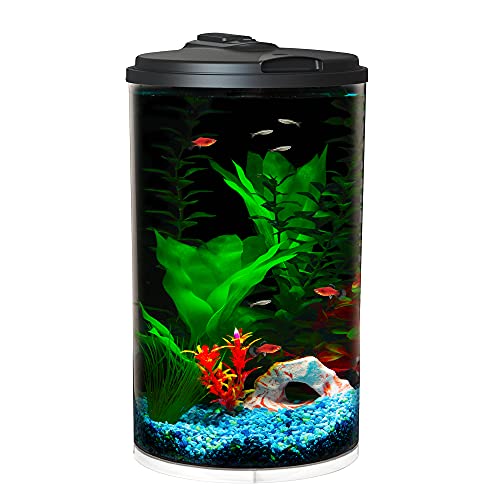 Koller Products Plastic 6-Gallon AquaView 360 Aquarium Kit for Tropical Fish, Betta Fish with LED Lighting and Power Filter Clear, 4-Piece Set