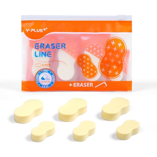 Yplus Eraser Line - Hipolymer Pencil Erasers for School Office, Cute White Rubber Eraser for Kids, Artist No Residues, 6 Pcs Stocking Stuffers for Kids Toddler