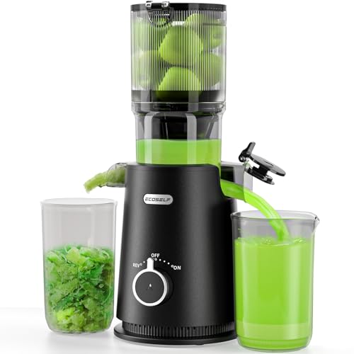 Juicer Machines, ECOSELF Cold Press Juicer with 4.35" Large Feed Chute Fit Whole Fruits & Vegetables, Juicer Machine Self Feeding Effortless for Batch Juicing, High Juice Yield, Easy to Clean