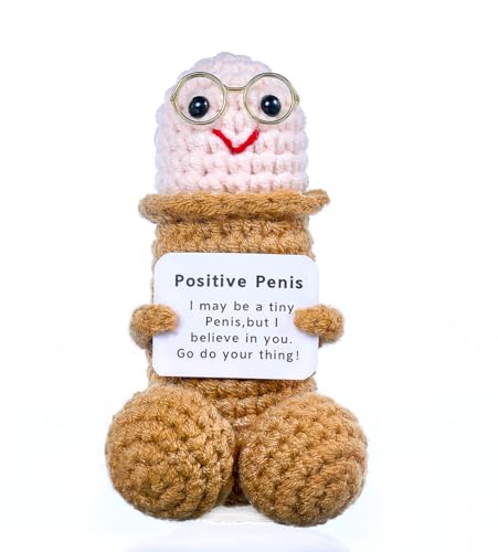 IYOOCSS Emotional Support Plushies Positive Crochet Animal with Positive Messages, Fun Things Gag Weird Stuff Gifts for Men Friends, Boyfriends, Husband Adult(Brown Doll-1pcs)
