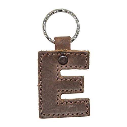 Hide & Drink Thick Leather Alphabet Letter Keychains Handmade Bourbon Brown (E)