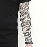 2 x Tattoo arm sleeves fake nylon elastic stocking full arm skulls halloween stretchy adult gotihic slip on biker goth gothic roses tribal 80's punk heavy metal rocker fancy dress cosplay