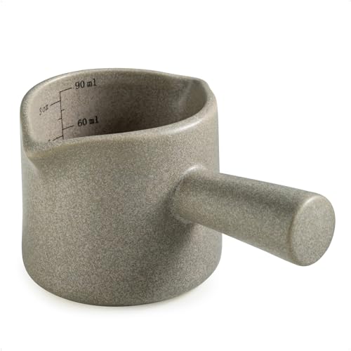 YHOJOY Ceramic Measuring Cups, Espresso Measuring Cup Double Spouts, Espresso Cup Espresso Shot Cups with Handles, 3 Oz/ 90 Ml, Gray