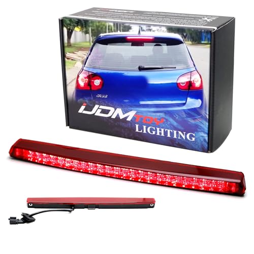 iJDMTOY OE-Spec Dark Red Lens Full LED Roof High Mount Spoiler Lid Third Brake Light Bar Assembly Compatible With Volkswagen 2005-2009 MK5 Golf GTI R32