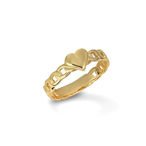 10K Yellow Gold Heart Cuban Chain Link Love Ring - Size 9