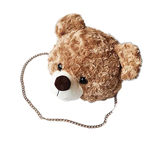 Shoulder Bag Cartoon Faux Fur Teddy Bear Head Handbag for Women Cute Bag Lovely Crossbody Plush Purse Light Brown