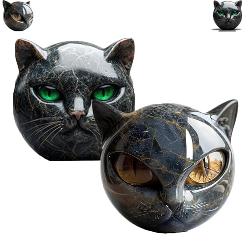 Luxury Black Cat Stone Sculpture – Elegant Home Décor & Gift-Ready Art Piece, Hand-Carved Crystal & Healing Stone, Cute Gemstone Decoration Gift for Cat Lovers Women & Men(2PCS-A)