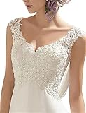 Abaowedding Women's Wedding Dress Lace Double V-Neck Sleeveless Evening Dress Off-White US 8