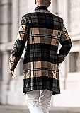 chouyatou Men's Casual Notched Collar Plaid Single Breasted Wool Blend Formal Trench Top Coat (Brown-Plaid, X-Large)