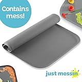 Just Messin' Silicone Art Mat for Crafts, Legos, Slime, Resin, Paint & Jewelry-Making, Table Protection w Raised Sides to Contain Mess, Non-Slip Heat Resistant, 16”x26” Mat with high .6" Edge, Gray