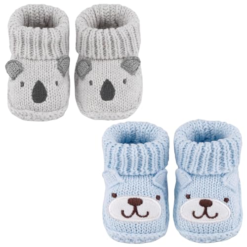 DUONITITI Newborn Knit Booties Soft Baby Boots for Infant Boys Girls First Walkers 2 Pairs, 0-3 Months(Grey+Blue)