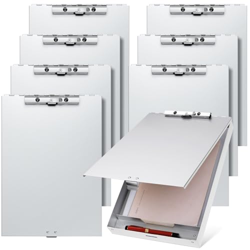 Seajan Aluminum Clipboard with Storage Metal Clip Board Folder Letter Size Form Holder Portfolio Clipboard Binder Clip Posse Box for Nurse Police Office Stationery Items 14 x 9.2 x 2 Inches (8 Pcs)