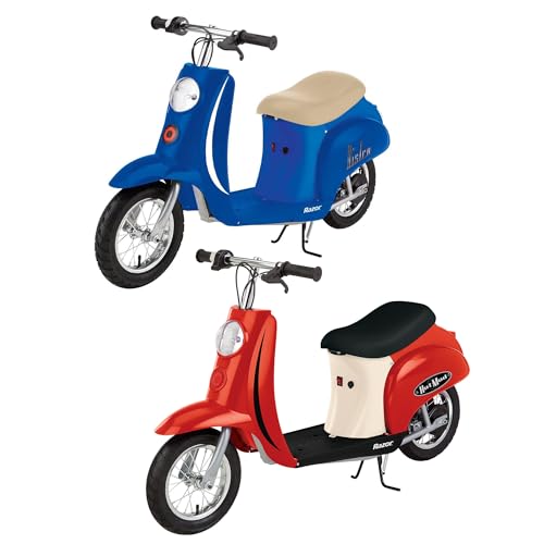 Razor Pocket Mod Miniature Euro 24V 250W Toy Electric Motor Scooter, Red & Blue (2-Pack) - Speeds up to 15 MPH