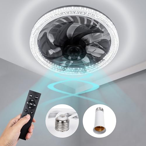 Socket Ceiling Fan Light,Bulb Socket Fan with Remote,Dimmable E26 Base Ceiling Fans with Lights for Bedroom,Screw in Fan and Light Combo,Mini Small Ceiling Fan with Light,Recessed Light Fan Lamp