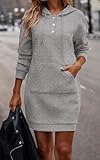 PRETTYGARDEN Long Sleeve Hoodies Dress 2024 Fall Trendy Texture Sweatshirts Outfits Button Hooded Winter Dresses with Pockets (Light Grey,L)