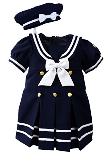 Spring Notion Baby Toddler Girls Nautical Sailor Dress with Hat Style-A Extra Large /18-24 Months Navy