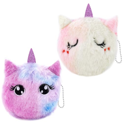 TUCEWP 2Pcs Unicorn Coin Purse Cute Pink Wallet Plush Cartoon Coin Pouch Bling Gradient Purse Small Cosmetic Bag with Zipper Unicorn Earphone Purse Change Pouch Birthday Gifts for Women Teen Girls