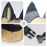 JUNBOON Black Wolf Ears Headband Fluffy Long Dog Tail Costume Accessory Cosplay Dress up Headdress