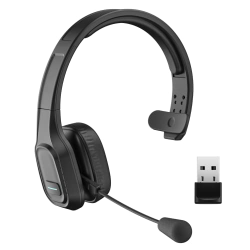 COMEXION Trucker Bluetooth Headset V5.0, Wireless Headset with Noise Canceling&Mute Microphone for Cell Phones, On Ear Bluetooth Headphone for Computer, Zoom Meetings, Skype, Home Office
