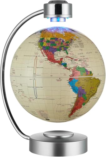 Magnetic Levitation Globe, 8" Mag Lev Earth Globe, Suspended Auto Dual-Rotation, Touch-Controlled LED Light, Suitable for Decorative Ornaments, Business, Holiday Gifts (White)