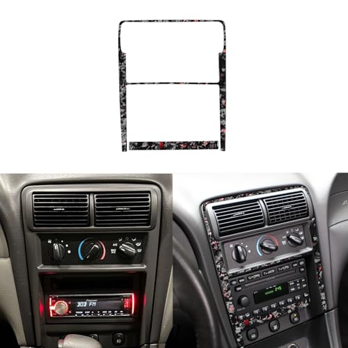 Real Premium Forged Gold Foil Red Carbon Fiber Center Console Kit Trim Climate Control Decals CD Panel Decor Car Interior Accessories Sticker Compatible with Ford Mustang 2001 2002 2003 2004 2pcs