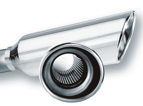 BORLA 20248 Universal Performance Exhaust Tip 2.25" Single Inlet / 4" Round Angle-Cut Single Outlet 12" Long Resonated Lined Polished T-304 Stainless Steel Weld On Design