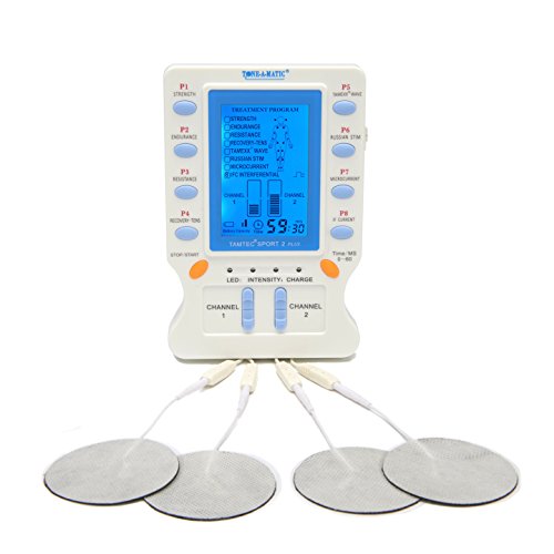 Electronic Muscle Stimulator – 2 Channel TENS EMS TAMTEC Sport 2 Unit with Russian Stim, Interferential IFC, Active Recovery ARP, Microcurrent – for Muscle Building, Pain Relief, Arthritis, Toning