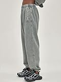 Oymyakon Men's Acid Wash Sweatpants Elastic Waist Drawstring Sweat Pants Cotton Athletic Jogger Long Pants with Pockets Dark Grey