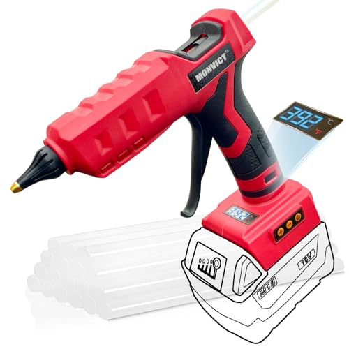 MONVICT 100W Cordless Glue Gun for Milwaukee 18V Battery, Upgraded Digital Temperature Adjustable Handheld Electric Power Full Size Heavy Duty Hot Glue Gun with 10 Glue Sticks (Tools only)