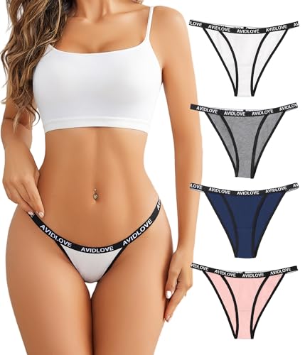 Avidlove Underwear for Women Low Rise Hipster Cotton High Cut String Bikini Panties Ladies Sexy Cheeky Underwear Brief 4 Pack