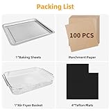 Air Fryer Accessories for Emeril Lagasse 26 Qt Extra Large, Emeril Lagasse Air Fryer Basket and Pans for Oven with 100Pcs Disposable Parchment Paper, 4Pcs Reusable Teflon Mat