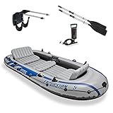 Intex Excursion 5 Person Inflatable Outdoor Fishing Raft Boat Set with 2 Aluminum Oars and Air Pump with a Composite Motor Mount Kit