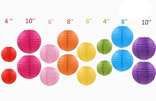 Mini Skater 16 Pcs Round Paper Lantern Assorted Color Size Ball Lanterns for Wedding Birthday Bridal Festival Parties Hanging Decoration Home Outdoor Indoor Décor