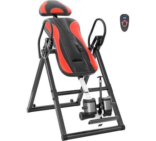 YOLEO Inversion Table Training Equipment Massage & Heat Inversion Table ITM280 Back Pain Relief Equipment w/Remote Control, Reversible Ankle Holders, Heavy Duty up to 320lbs (Red)