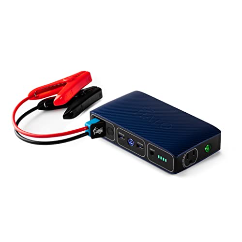 HALO Bolt 58830 ACDC Portable Car Battery Jump Starter | 58.8Wh USB Power Bank with AC Outlet, Emergency Floodlight & Charger, Jumps Cars SUVs & Trucks, Powers Phones & Laptops, TSA Approved — Blue