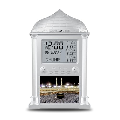 OUD Bukhoor Azan Clock for USA, Muslim Athan Wall Clock Alarm with LCD Display, Home/Office/Mosque Digital Azan Clock (Silver)