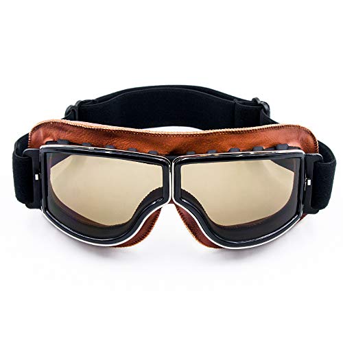 CYNEMO Motorcycle Goggles Vintage Pilot Leather Riding Glasses Scooter ATV Off-Road Anti-Scratch Dust Proof Eyewear for Men Women Adult