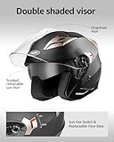 YEMA Helmet Unisex Motorcycle Open Face DOT Approved YM-627 Motorbike Moped Jet Bobber Pilot Crash Chopper 3/4 Half Helmet with Sun Visor for Adult Men Women-Matte Black,XXL