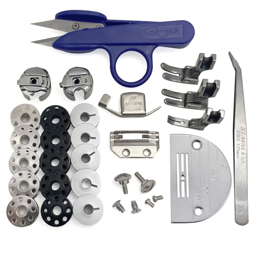 Fbshicung 31PCS Sewing machine Spare Parts presser foot bobbins case Compatible with JUKI DDL-5550 Brother B737 CONSEW 230 Single Needle Sewing