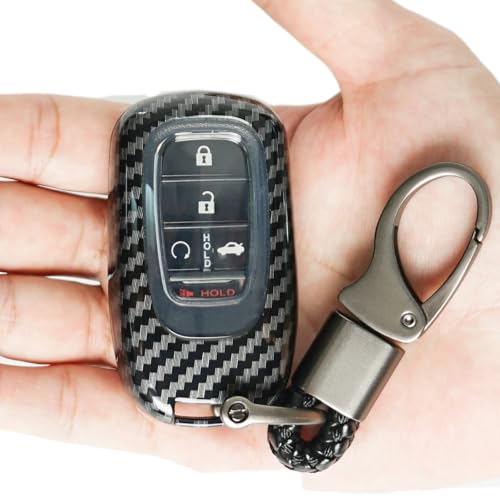 For Honda Key Fob Cover,Premium Hard ABS Carbon Fiber Pattern Key Fob Case for 2022 2023 2024 Honda Civic, Accord, Pilot, CR-V, XR-V, HR-V, City, with Keychain