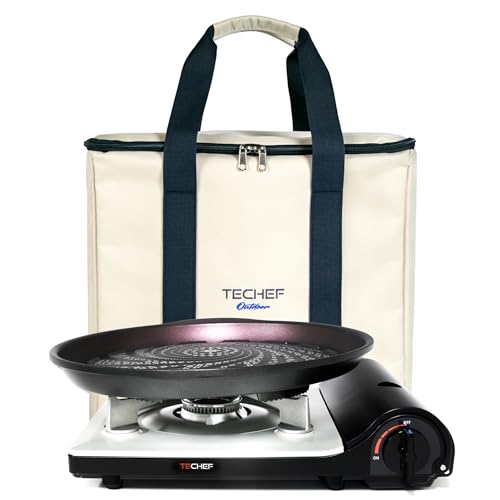 TECHEF - Stovetop Korean BBQ Non-Stick Grill Pan with Agni Portable Gas Stove Burner, Made in Korea (Set w/Carrying Bag)