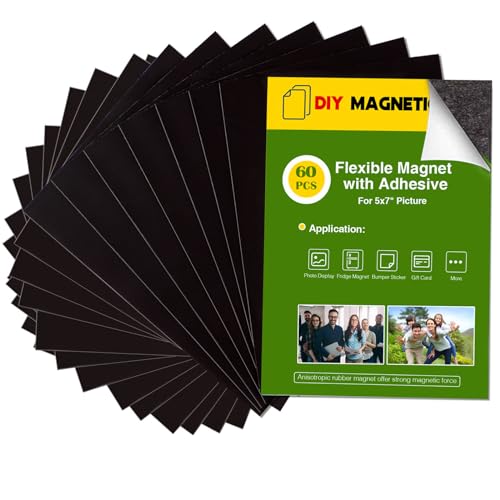 Adhesive Magnet Sheets for 5x7" Pictures(Pack of 60),Magnetic Adhesive Sheets,Photo Magnets for Home/Classroom/Fridge