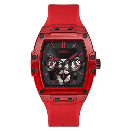 GUESS Men's Polycarbonate Quartz Watch with Silicone Strap, Red, 24 (Model: GW0203G5)