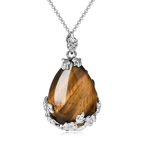 ZPMMPZ Tiger Eye Necklace for Women Teardrop Tiger Eye Pendant Necklace Teardrop Crystal Jewelry Gifts