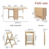 WESTN Solid Wood Foldable Dining Table and Chair Set, Retractable Home Dining Table Drop Leaf Table with 4 Chairs and Storage Drawer,for Living, Kitchen-1.4m