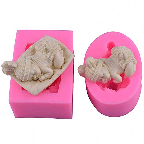 2Pcs 3D Sleeping Baby Silicone Chocolate Candy Fondant Mold Handmade Soap Candle Mold Baby Shower Party 1st Birthday Party Cake Topper Decoration Tools