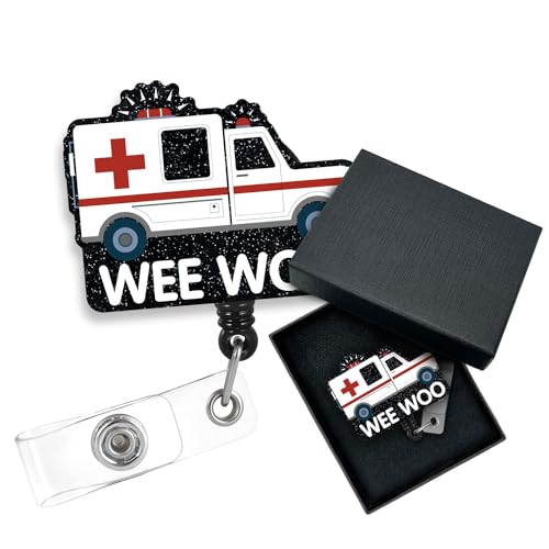 Cusrtyh, Wee Woo Funny Responder Ambulance Retractable Badge Reel with Alligator Clip，Gift for Paramedic Nurse Doctor Medical Worker,Emergency Bus Driver,Rapid Response Team Trauma Team,YXZ033