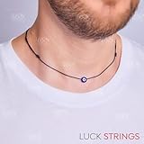 Adjustable Evil Eye Choker Necklace – Handmade Protection Talisman with Blue Turkish Glass Bead | Red & Black Nylon Cord for Men, Women & Teens (black)